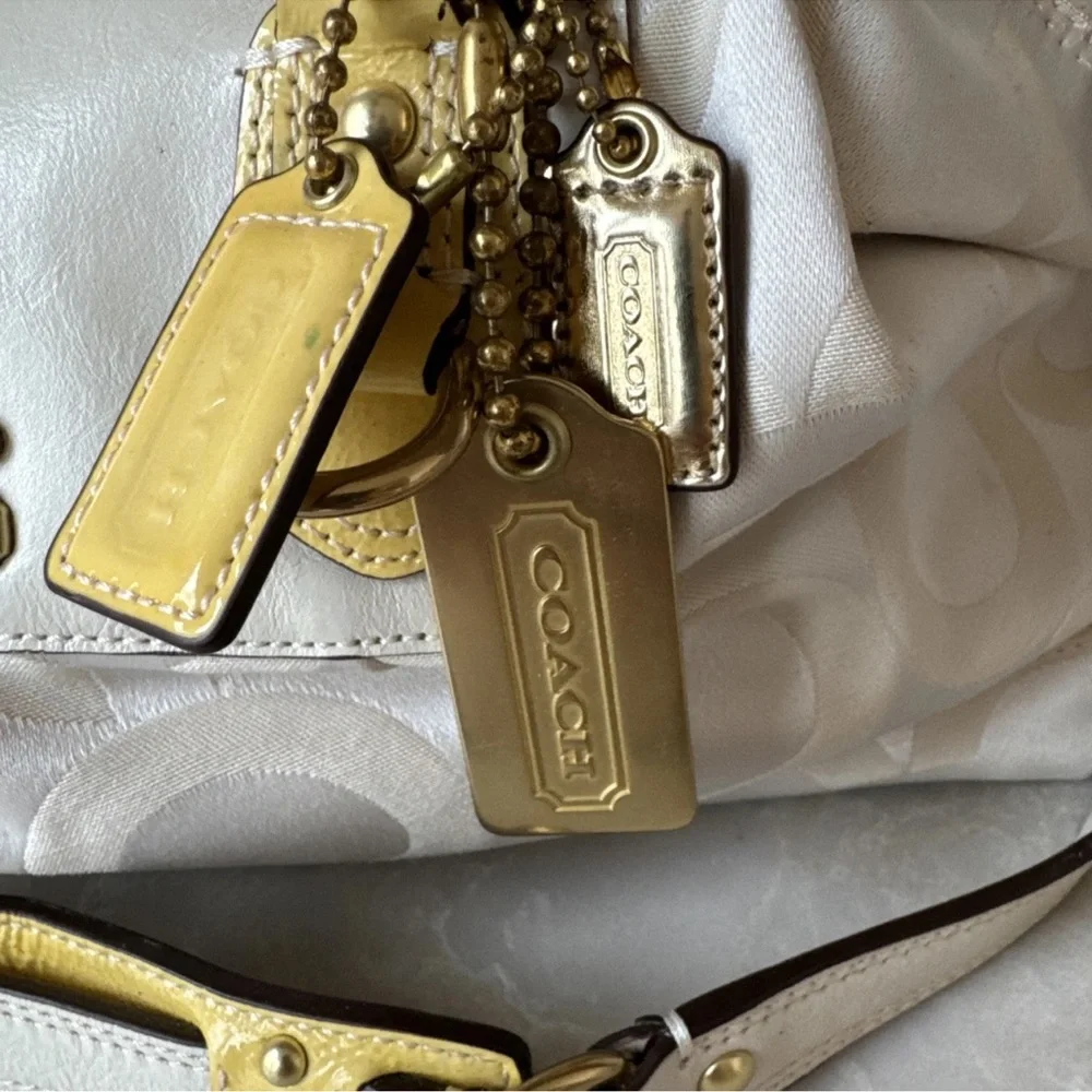 Coach leather canvas Sabrina # 12947 ivory White and Gold Women's Bag purse - Picture 5 of 12